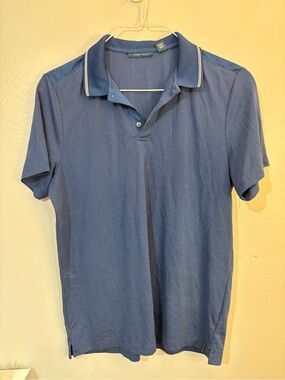 Perry Ellis Blue Short-Sleeve Polo with Contrast Collar Trim